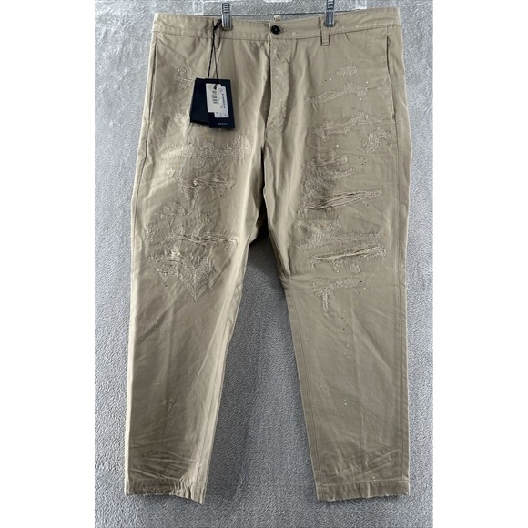 Dsquared2 Pants Mens Sz 40x30 Beige Distressed Hockney Fit CHINOS